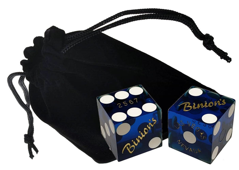 Binion's Las Vegas Casino Table-Played 19mm Matching Serial Numbers Craps Dice Blue Polished with Pouch (Set of 2 Dice (Dice Pair)) Set of 2 Dice (Dice Pair) - BeesActive Australia