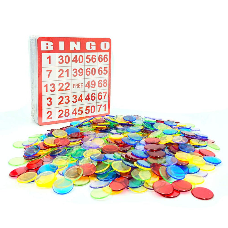 Yuanhe Bingo Game Set with 50 Bingo Cards and 500 Colorful Transparent Bingo Chip - BeesActive Australia