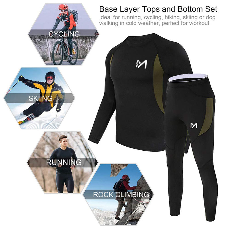 Mens Thermal Underwear Set, Sport Long Johns Base Layer for Male, Winter Gear Compression Suits for Skiing Running Black Medium - BeesActive Australia