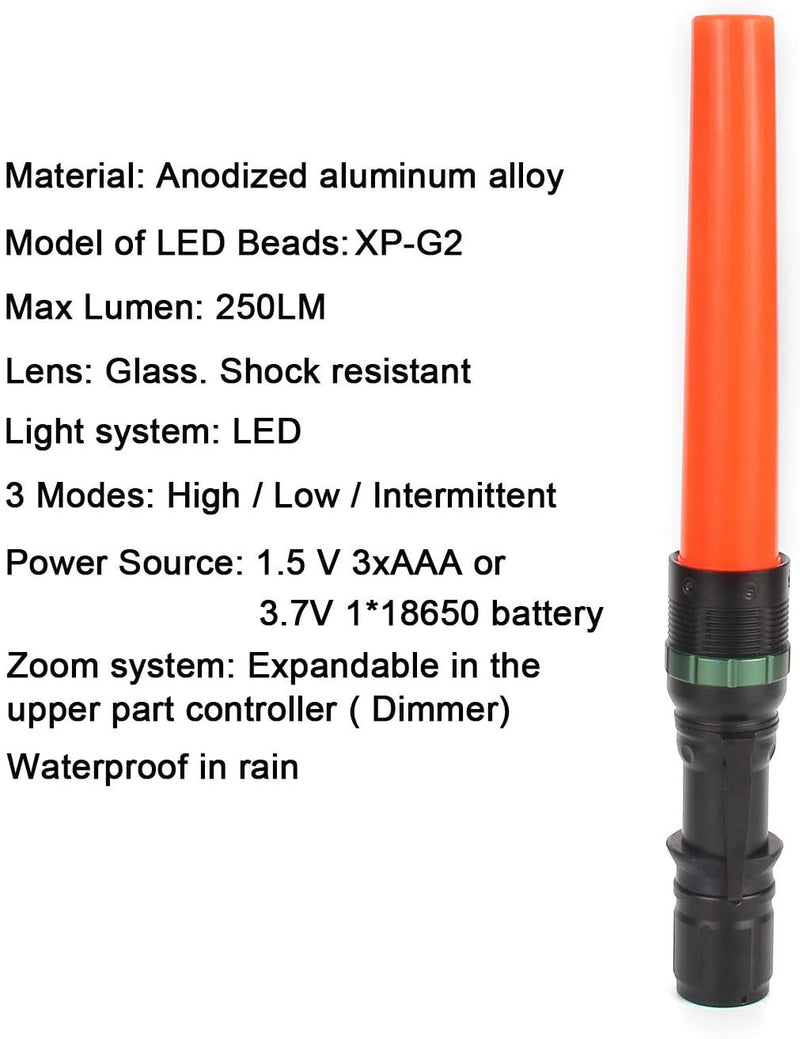 UltraFire 11-Inch Signal Traffic Wand LED Flashlight with Strobe Mode, Wrist Strap Lanyard, 250 Lumens, Orange Finish - BeesActive Australia