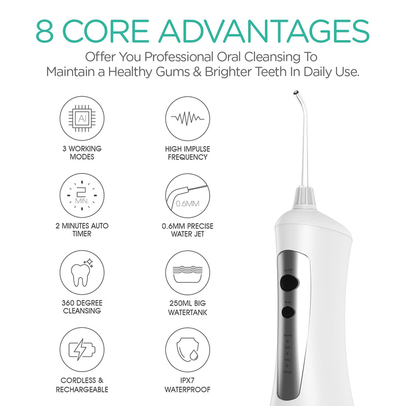 VOYOR Water Flosser for Teeth Cordless, Rechargeable Dental Oral Irrigator Plaque Remover Teeth Cleaner with Multi Modes, IPX7 Waterproof Portable Water Floss Use at Home Travel WF200 - BeesActive Australia