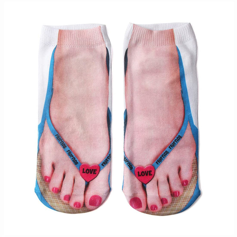 3D Pattern Manicure Print Socks Flip Flop Funny Hidden Running Socks Women Personalized Low Cut Ankle 3- Flip Flop Socks - BeesActive Australia