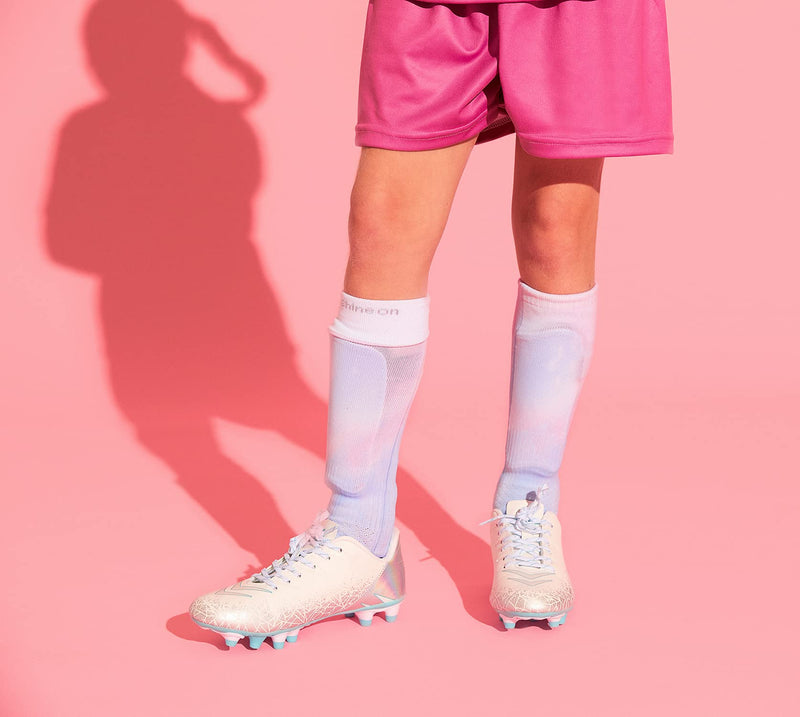 RIP-IT Girls Cut Pink & Blue Sparkle Slip-in Soccer Shin Guards - Medium/Large - Includes Hook-and-Loop Straps and Moisture Management Lined Padding - BeesActive Australia