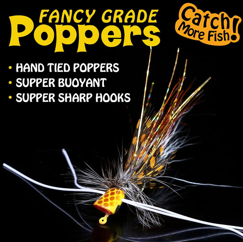 Popper-Flies-for-Fly-Fishing-Topwater-Panfish-Bluegill-Bass-Poppers Flies Bugs Lures SP2#-Panfish Poppers Flies-2pc - BeesActive Australia