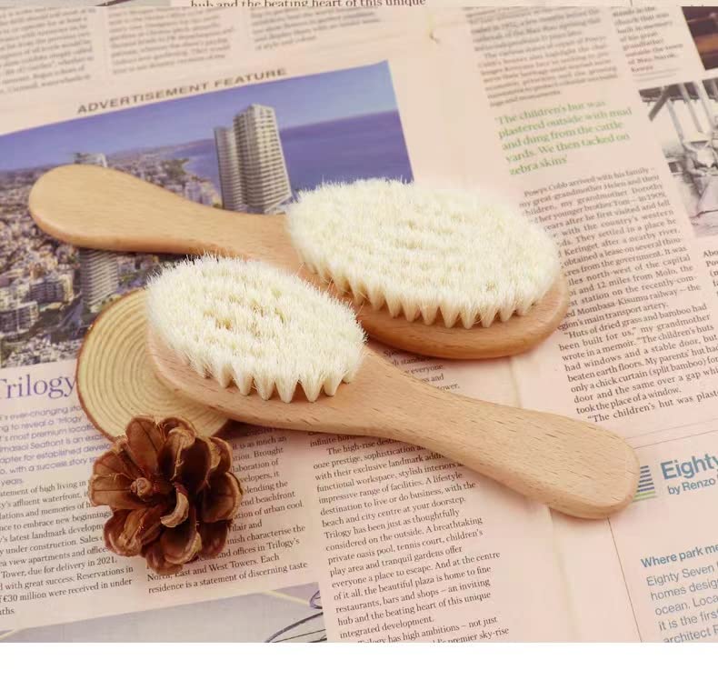 HUAYINGMEI Baby Hair Brush with Wooden Handle and Super Soft Goat Bristles for Newborns & Toddlers,Brown - BeesActive Australia