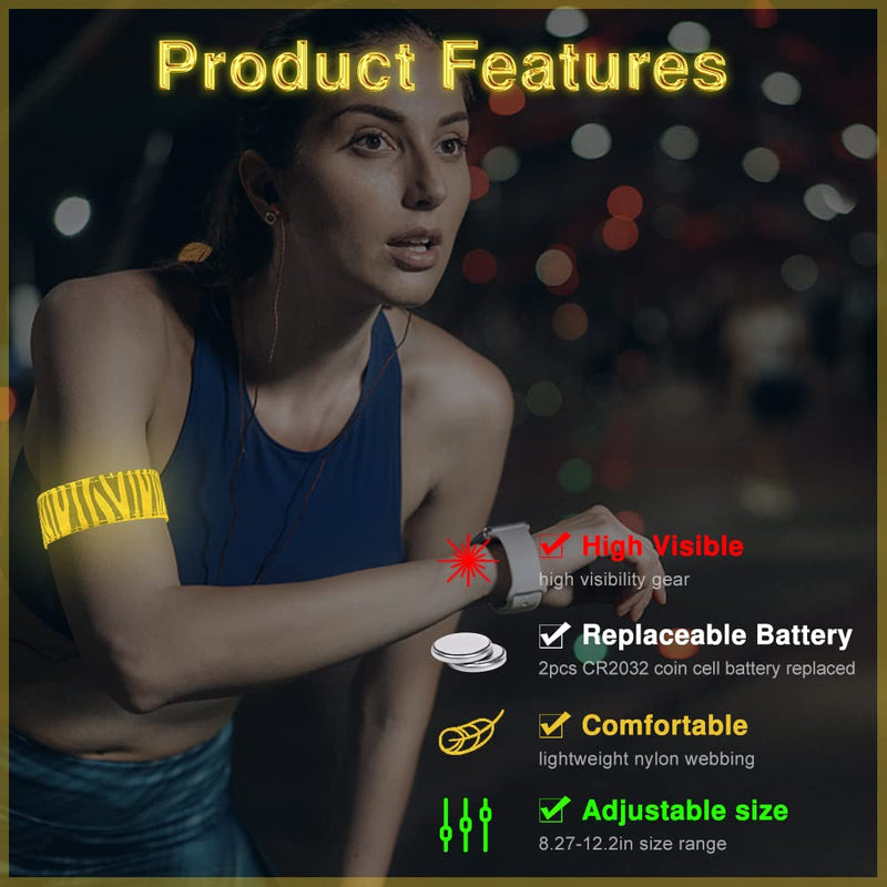 LED Armbands, LED Wristband Glow, Replaceable Battery - Party Glow Bands Toys, Sports Safety Reflective Running Gear in Dark Night for Outdoor Sports, Walking, Cycling, Camping, Jogging (4 pcs) - BeesActive Australia