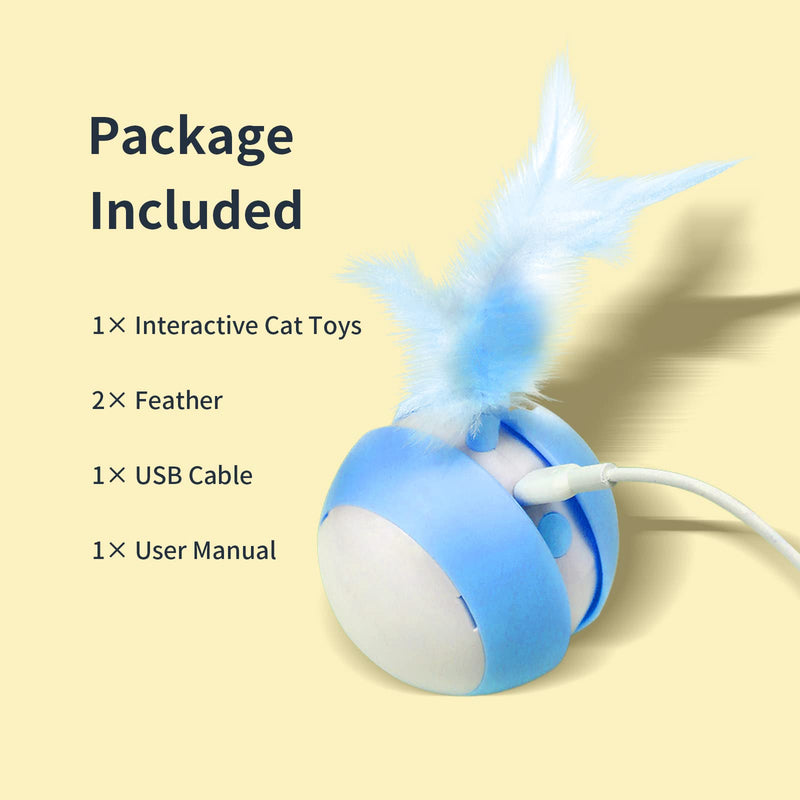 PAKEWAY Interactive Cat Ball Toy with Bird Sound & LED Light, Automatic Irregular 360°Rolling Cat Toy with USB Charging and 2PCS Feathers, Smart Moving Cat Toy Smart Gift for Indoor Kitten Blue - BeesActive Australia