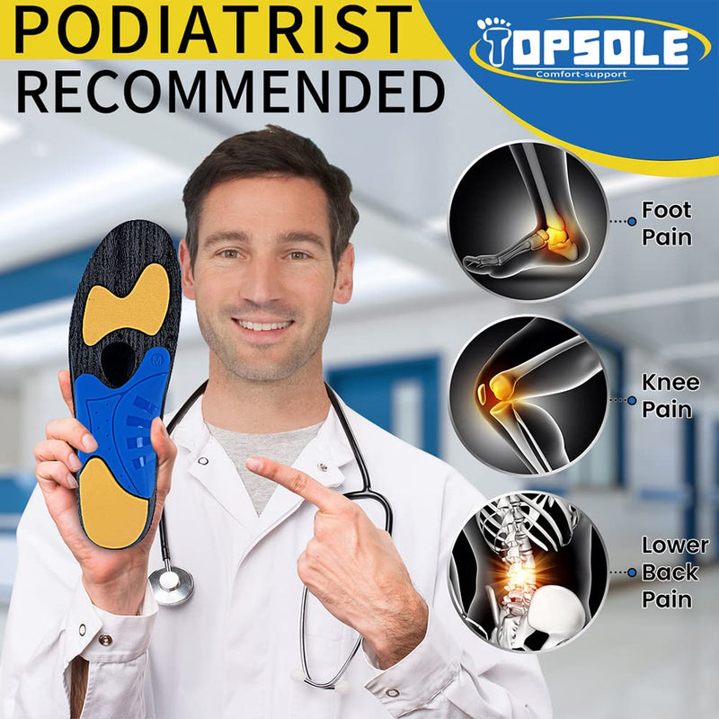TOPSOLE Orthotic Insoles Plantar Fasciitis Insoles Arch Support Insoles for Flat Feet,Foot Pain, High Arches,OverPronation,Metatarsalgia,Heel Pain, Insoles for Men and Women (UK-8-27cm, Blue) UK-8-27cm - BeesActive Australia