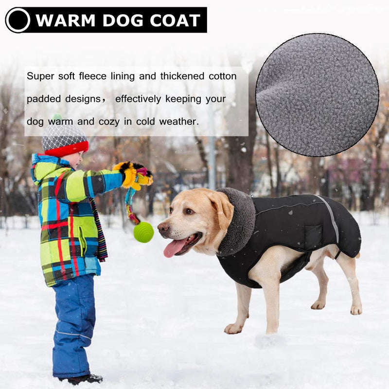 Warm Dog Coat Reflective Dog Winter Jacket，Waterproof Windproof Dog Turtleneck Clothes for Cold Weather, Thicken Fleece Lining Pet Outfit，Adjustable Pet Vest Apparel for Small Medium Large Dogs X-Large（Pack of 1） Black - BeesActive Australia