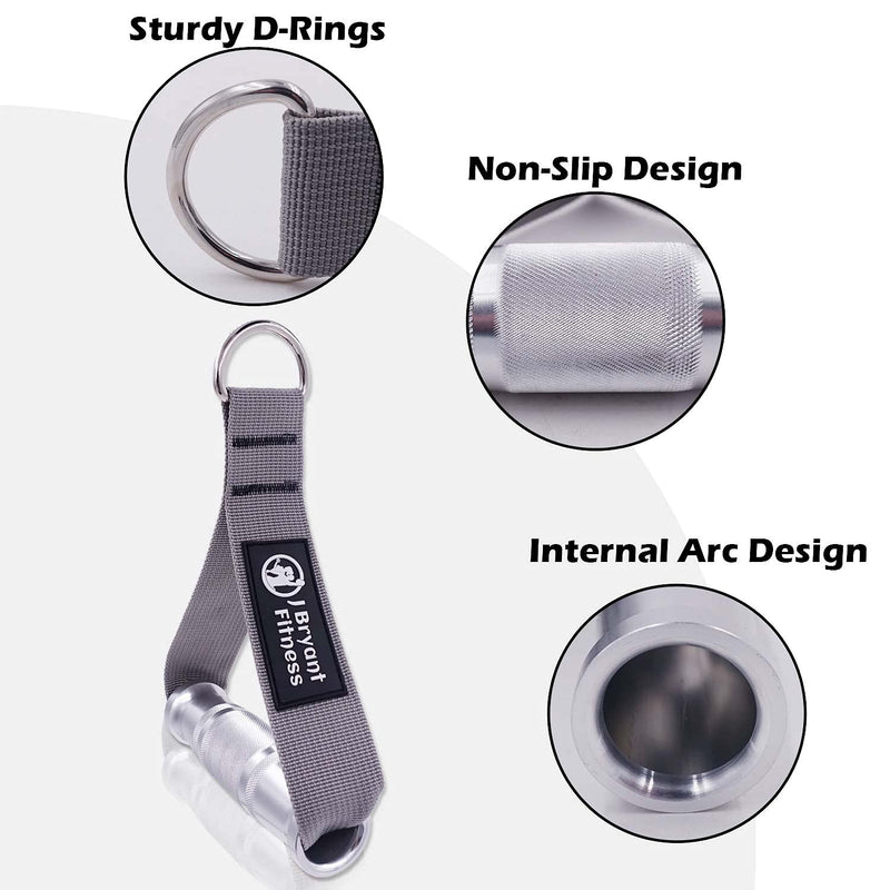 J Bryant Fitness Metal Gym Handles for Cable Machine Attachment Heavy Duty Aluminum Alloy Handle Grips Durable Workout Handles for Resistance Bands Pulley LAT Pull Down System Grey - BeesActive Australia