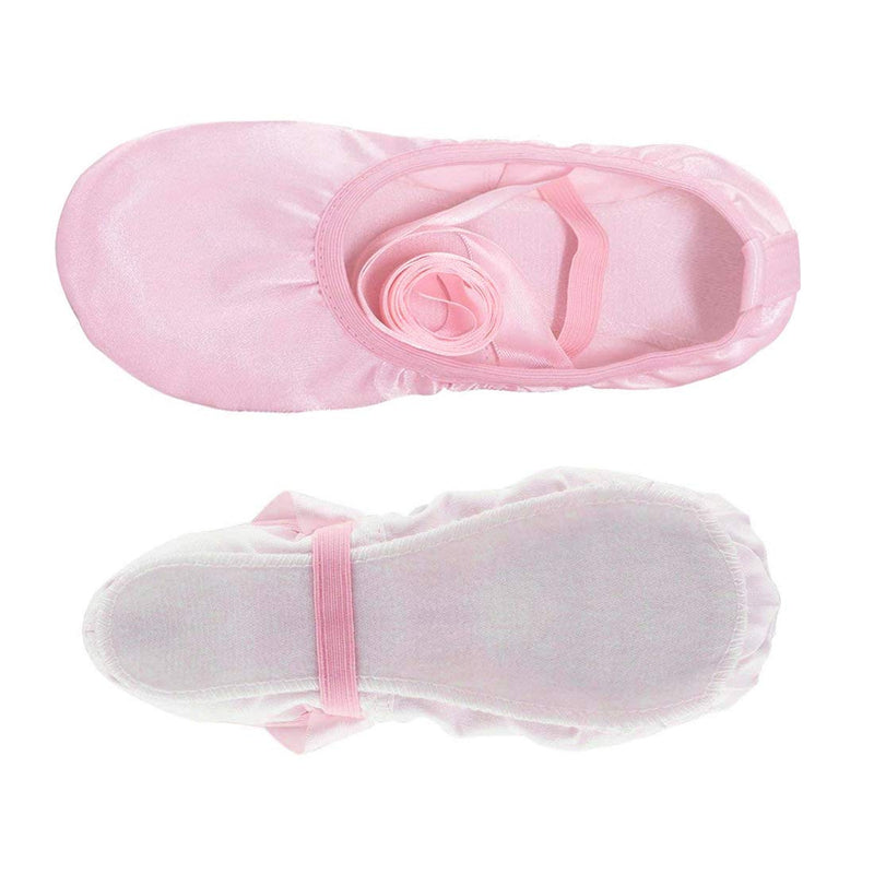 iCKER Girls Pink Ballet Dance Shoes Split Sole with Satin Ballet Slippers Flats Gymnastics Shoes BA01(Toddler/Little Kid/Big Kid) 11 Little Kid Pink 2 - BeesActive Australia