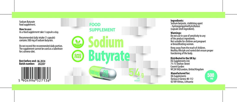 Hepatica Sodium Butyrate 500mg 90 Vegan Capsules 385mg Butyric Acid, 3rd Party Lab Tested, High Strength Supplement, Gluten and GMO Free - BeesActive Australia
