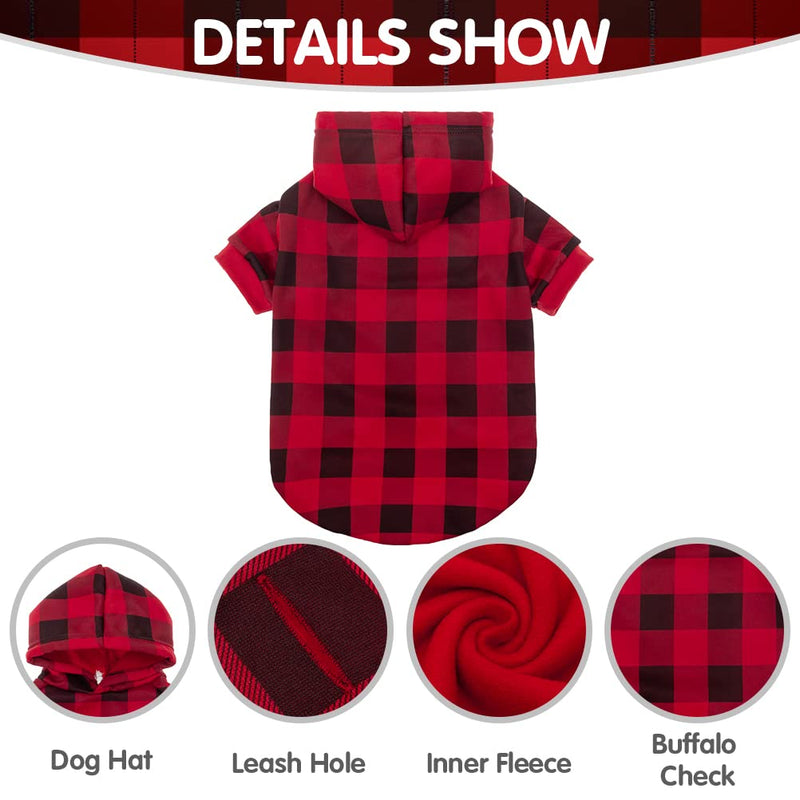 EXPAWLORER Plaid Dog Hoodie Clothes - Warm Soft Dog Sweater Outfit with Hat, Fall and Winter Pet Sweatshirt Clothing with Leash Hole for Small to Large Dogs, Buffalo Check X-Large - BeesActive Australia
