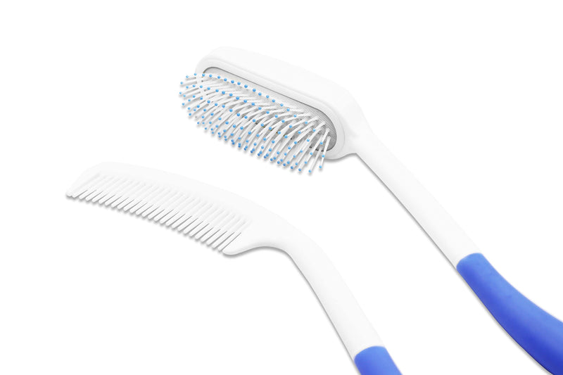 KMINA - Long Handled Hair Brush and Comb Set (Pack), Hair Brush for Elderly, Long Reach Hair Brush for Women and Men, Disability Hair Brush, Long Handled Comb for Disabled Pack cepillo + Peine mango largo - BeesActive Australia