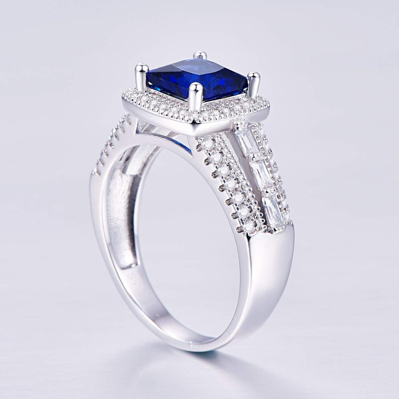 Empsoul 925 Sterling Silver Women's Created Princess & Baguette Cut Filled 7x7mm Royalblue & White Quartz Mystic Eternity Promise Wedding Ring Size 7 US7 - BeesActive Australia