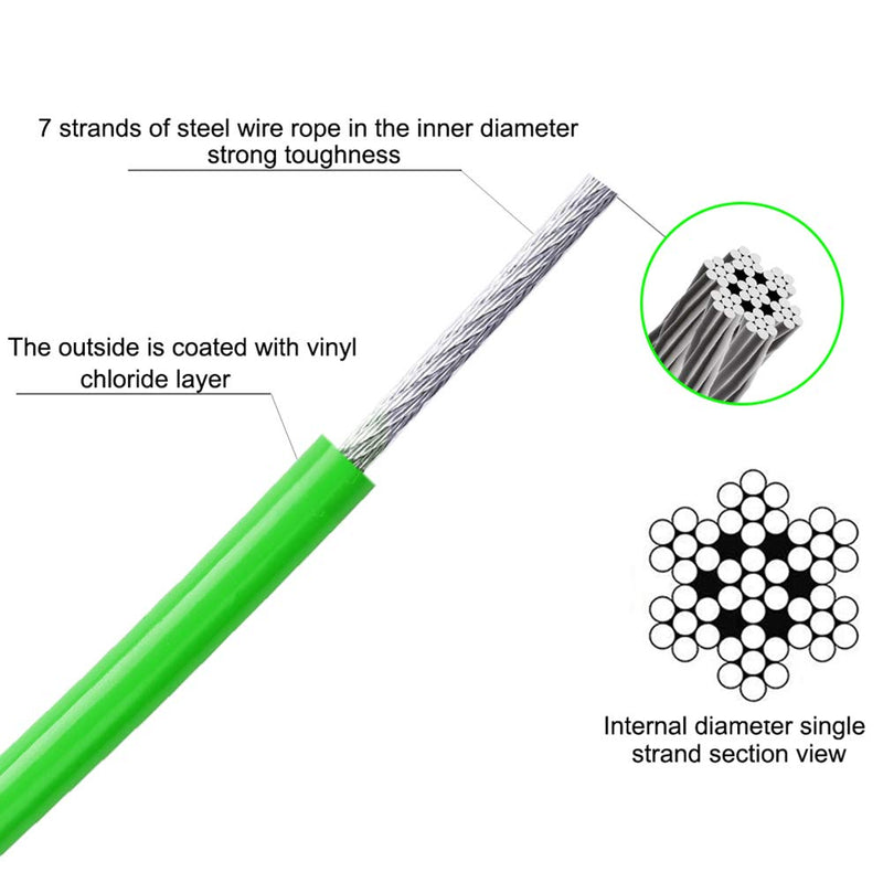 AMOFY 25ft-30ft-100ft Dog Tie Out Cable Galvanized Steel Wire Rope with PVC Coating for Medium to Large Dogs up to 396Ibs 30ft Green gecko - BeesActive Australia