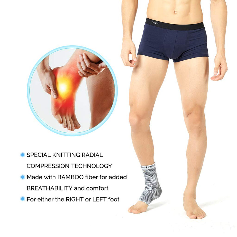 NeoTech Care Ankle Support Brace, Bamboo Fiber, Gray (Size XS, 1 Unit) X-Small (Pack of 1) - BeesActive Australia