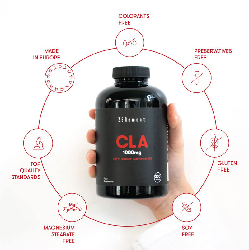 CLA 3000mg (3 softgels), 100% Natural Safflower Oil, 200 Softgels | Gluten Free, Non-GMO | Zenement - BeesActive Australia