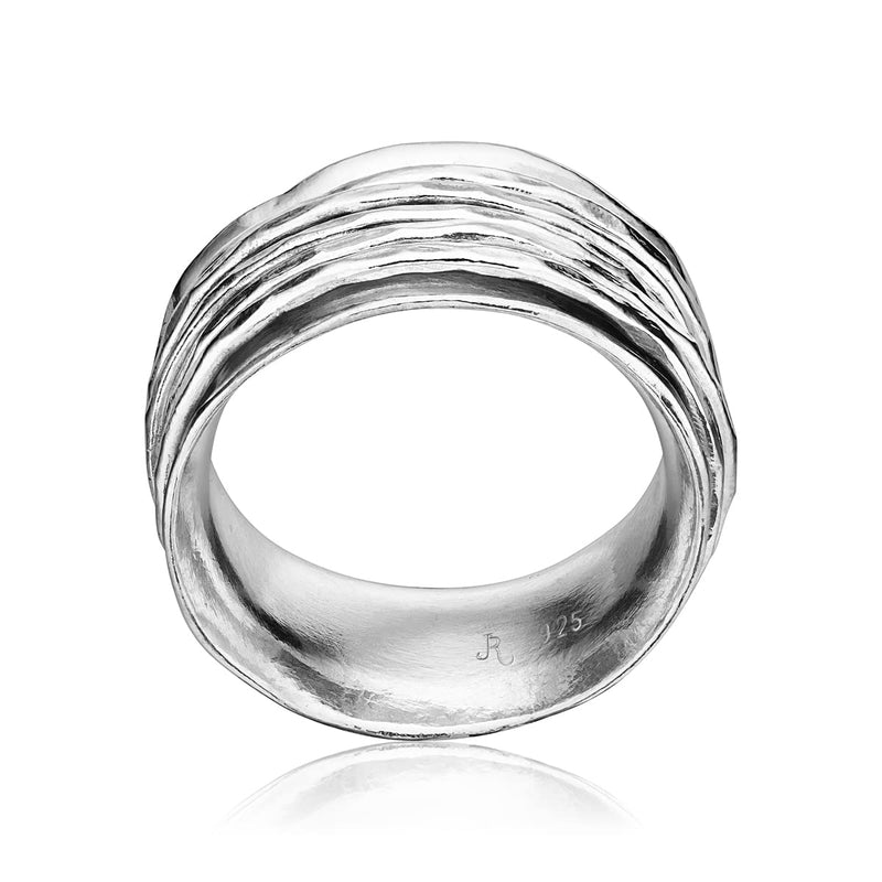 925 Sterling Silver Rotating Spinner Band Ring Wrapped With 5 Black/Silver Hammered Spinner Rings, Stylish, Hypoallergenic, Nickel and Lead-free, Artisan Handcrafted Designer Collection, Made in Israel Hammered 5 Silver spinner ring 9 - BeesActive Australia