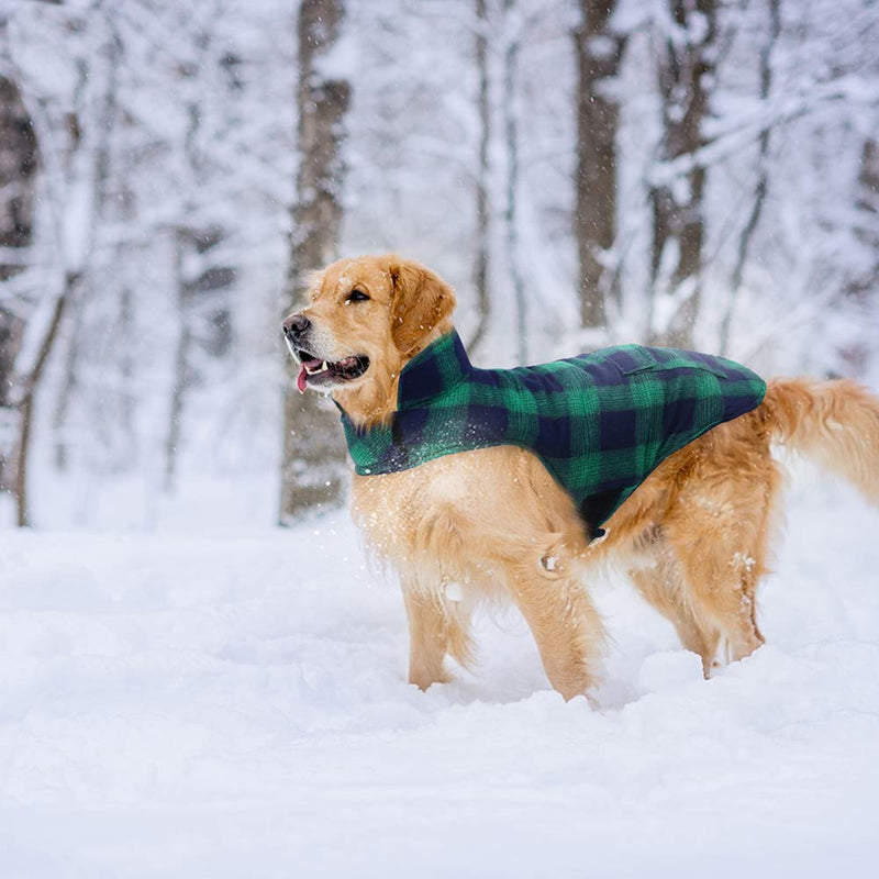 Kuoser British Style Plaid Dog Winter Coat, Windproof Water Repellent Cozy Cold Weather Dog Coat Fleece Lining Dog Apparel Dog Jacket Dog Vest for Small Medium and Large Dogs with Pocket XS-3XL 2X-Large (Chest Girth: 29.9-35.4'') Green - BeesActive Australia