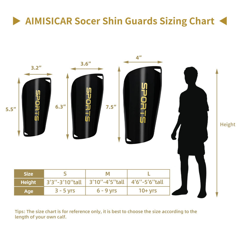 AIMISICAR Kids Youth Soccer Shin Guards, Shin Pads and Shin Guard Sleeves for 3-15 Years Old Boys and Girls for Football Games, EVA Cushion Protection Reduce Shocks and Injuries Black Medium - BeesActive Australia