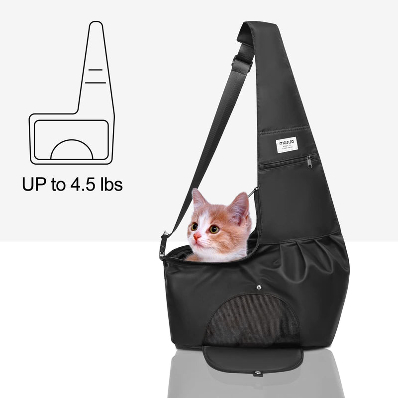 MOSISO Dog Cat Carrier Sling Bag,Small Pet Carrier Curved Zipper Tote Bag Hands Free Adjustable Strap Puppy Bag with Safety Belt Padded Bottom Support for Up to 4.5 lbs Pets Outdoor Travelling, Black - BeesActive Australia