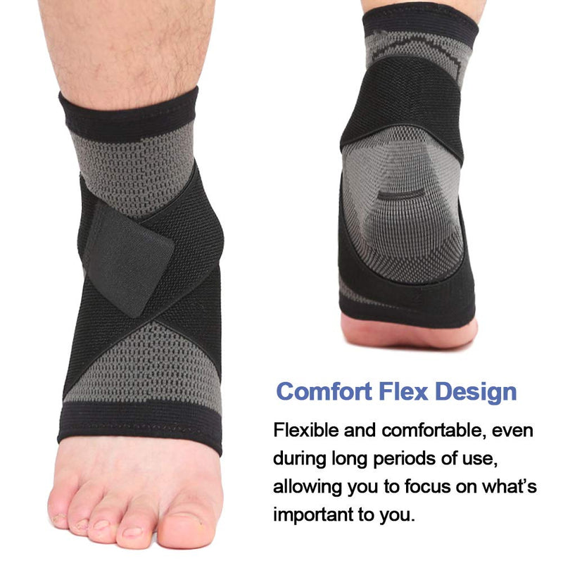 Beister 1 Pair Ankle Brace Compression Support Sleeve for Women and Men, Elastic Sprain Plantar Fasciitis Foot Socks for Injury Recovery, Joint Pain, Achilles Tendon, Heel Spurs XL (Pack of 2) Gray & Black - BeesActive Australia