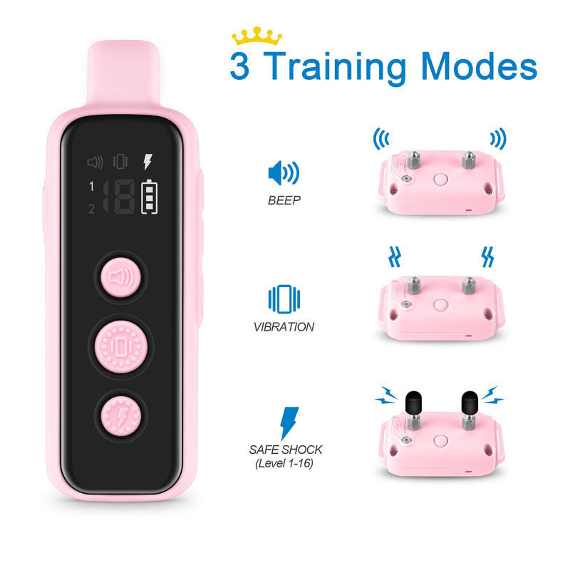 Bousnic Shock Collar for Dogs - Waterproof Rechargeable Dog Electric Training Collar with Remote for Small Medium Large Dogs with Beep, Vibration, Safe Shock Modes (8-120 Lbs) (Pink) - BeesActive Australia