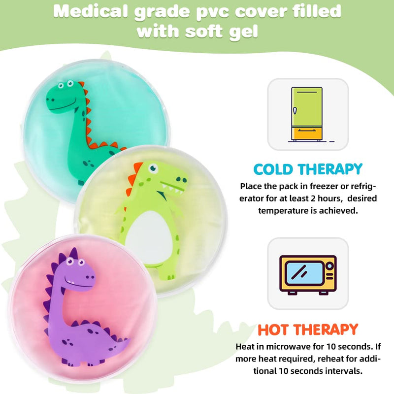 Hilph Kid Ice Pack Cold Compress for Kids Injuries, 3 Bump Ice Pack Kids Cold Packs Reusable Small Ice Packs for Baby Pain Relief, Childrens Ice Packs for Kids Swelling, Bruise, Fever -4.52" A-3 Dinosaurs - BeesActive Australia