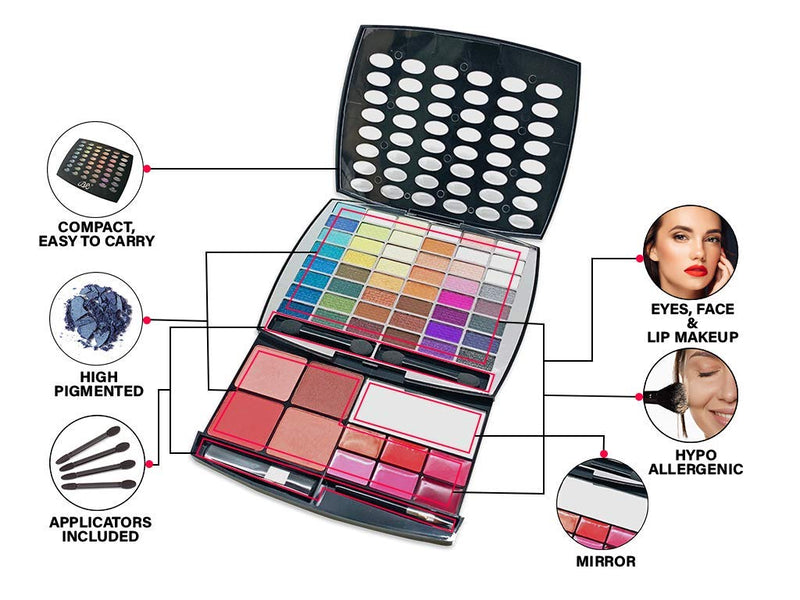 BR Beauty Revolution Glamour Girl Makeup Kit 43 Eyeshadow / 9 Blush / 6 Lip Gloss - BeesActive Australia