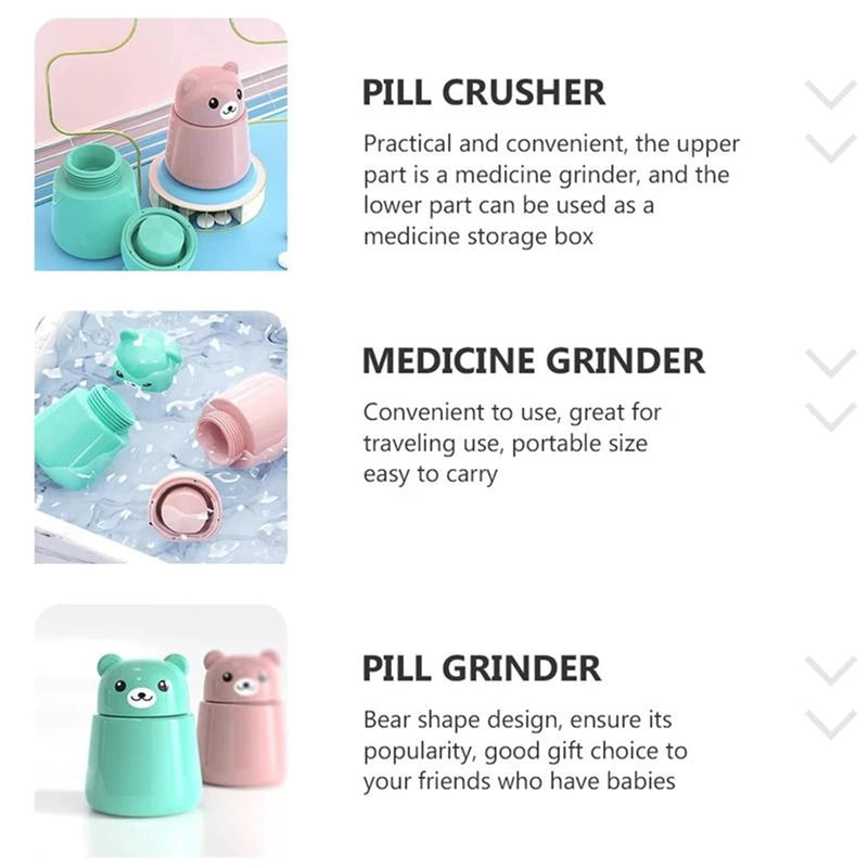 Pill Grinder, Cute Bear Portabl Pill Pulverizer Pill Crusher Medicine Tablet Grinder Container Storage Box (Pink) Pink - BeesActive Australia