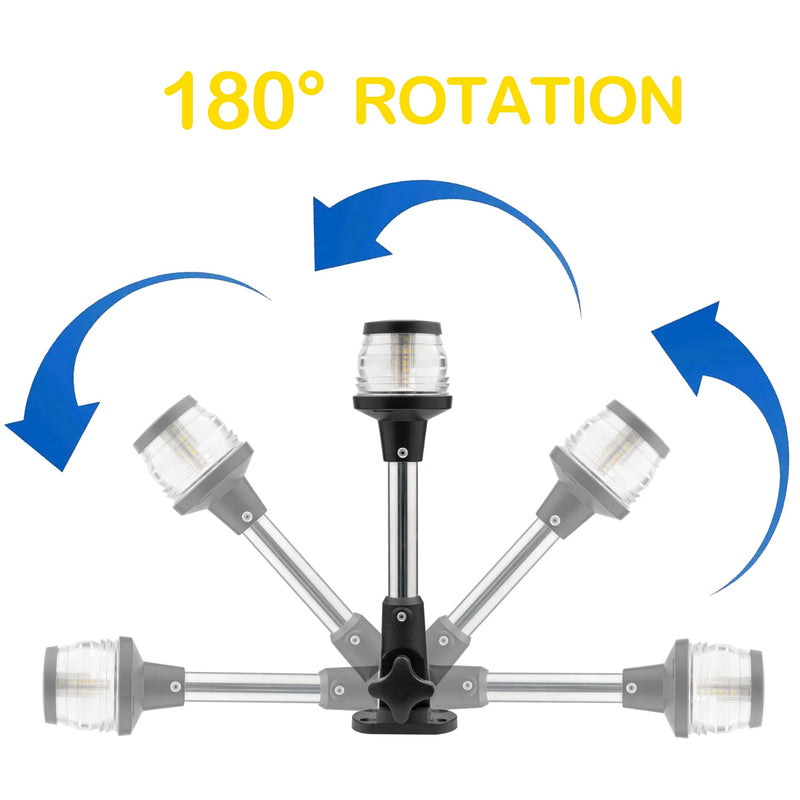 MARINE SYSTEM Made 3-NM LED Fold Down Boat Stern Light All Round 360° Boat Anchor Light for Pontoon and Fishing Boat, 9, 12-24V - BeesActive Australia