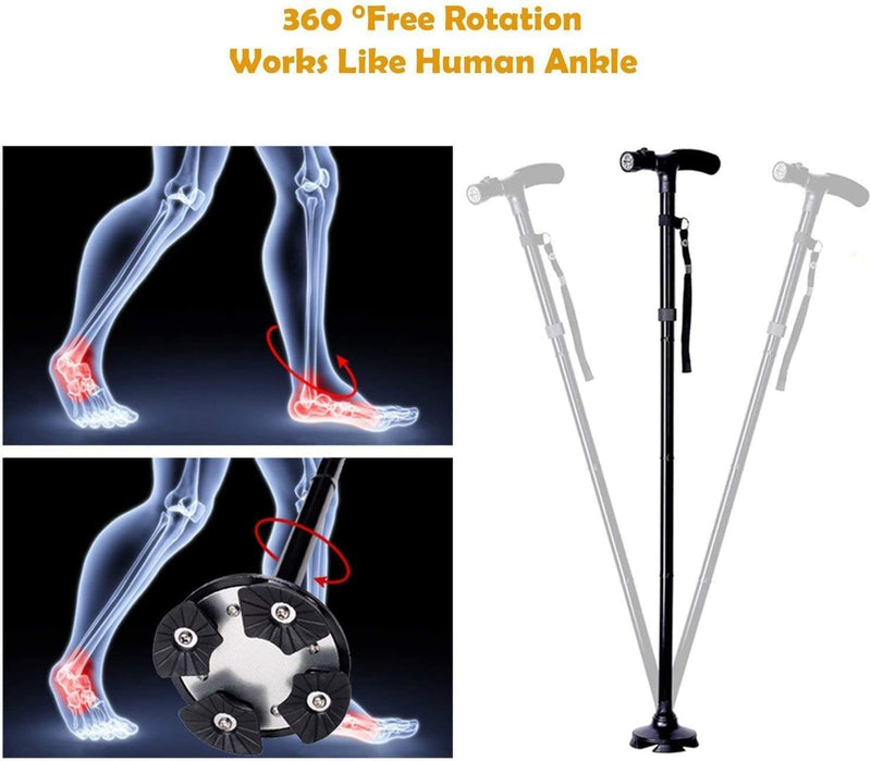 Walking Stick, Ohuhu LED Folding Walking Cane Walking Stick With Adjustable LED Lights Carrying Bag For Men/Women - BeesActive Australia