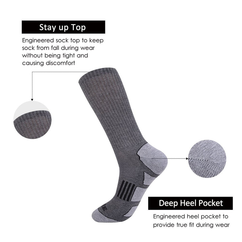 JOYNÉE Mens 6 Pack Athletic Cushion Crew Socks Performance Running Socks Grey 1(6 Pairs) - BeesActive Australia