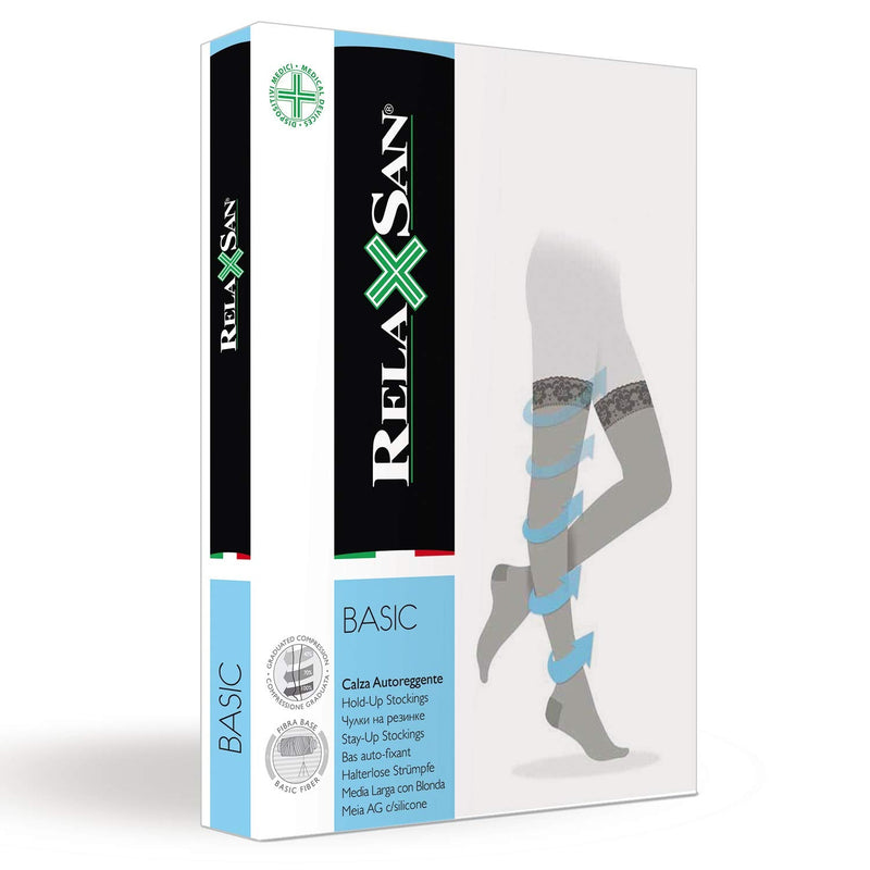 RELAXSAN Basic 870A - open-toe moderate support Thigh High Hold-Up stockings 15-20 mmHg, 100% Made in Italy Medium Skin - BeesActive Australia