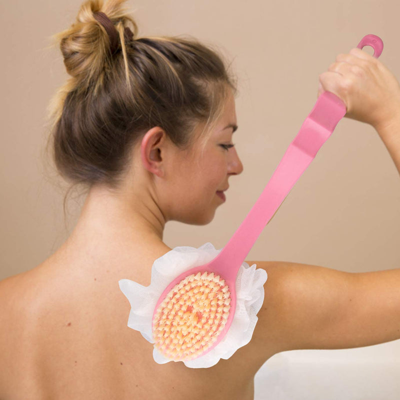 WXJ13 2 Pack Shower Body Brushes Back Scrubbers Bath Dry Brush Mesh Sponge with Curved Long Handle Exfoliating Skin for Men and Women (Green & Pink) - BeesActive Australia