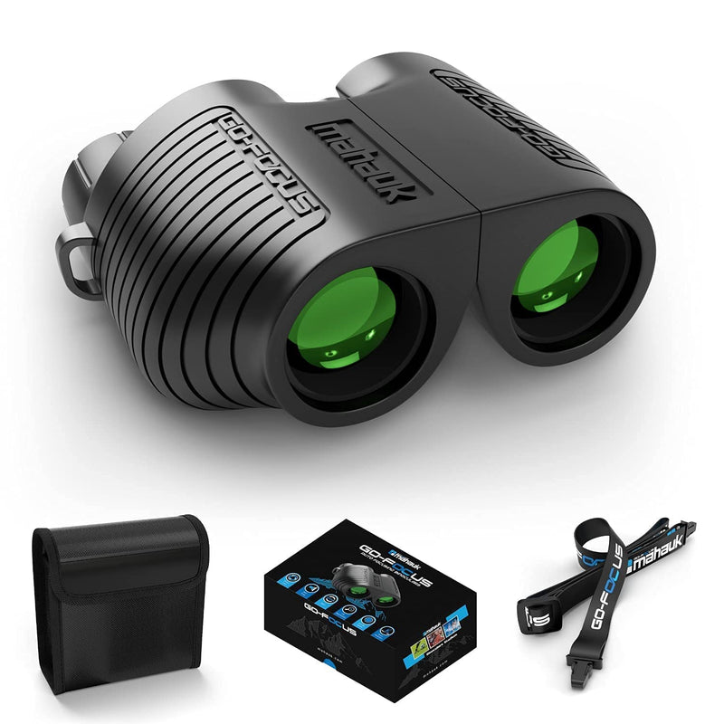 Go-Focus Compact Binoculars for Adults & Kids | Small Travel Binoculars For Bird Watching & Hunting | 10x25 BAK4 Prism | Lightweight & Waterproof | Carry Case & Neck Strap | Range 20m - 1000m | Mahauk - BeesActive Australia