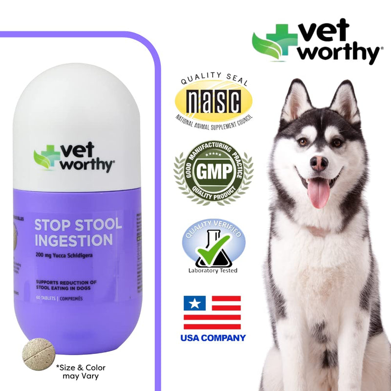 Vet Worthy Stop Stool Ingestion - Daily Supplement for Dogs to Prevent Stool Eating - Dog Supplement with Yucca Schidigera, Parsley Leaf, Chamomile, Thiamine - Liver Flavor, 60 Chewable Tablets - BeesActive Australia