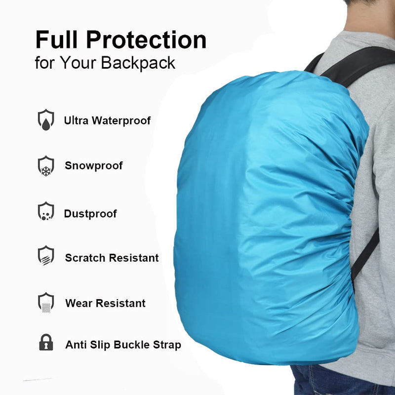 Evotopf Waterproof Backpack Rain Cover with Adjustable Anti Slip Buckle Strap & Sliver Coating Reinforced Inner Layer for Camping, Hiking, Traveling, Hunting, Biking and More, 15-80L Azure 15 - 25L - BeesActive Australia