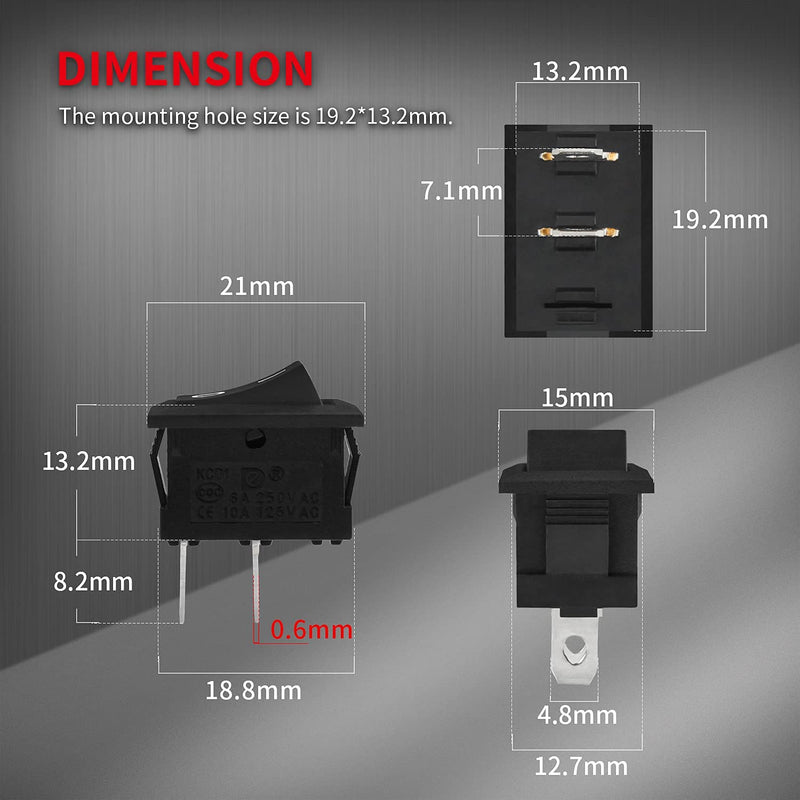 DaierTek KCD1-101 Mini Rocker Switch T85 2 Pin SPST Small ON Off Appliance Rocker Toggle Switch 12V 20A 120V 10A Per-Wired Black -10Pack - BeesActive Australia