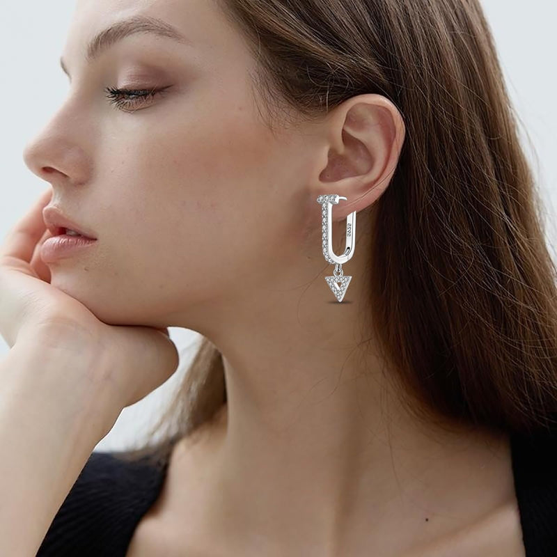 Hapour 925 Sterling Silver Hoop Earrings for Women -Large Simple Geometric Drop Earrings Jewelry Hypoallergenic Big Silver Hoop Earrings for Women Girls Arrow Earrings - BeesActive Australia