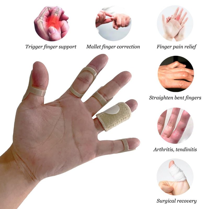 Oval Finger Splints & Trigger Finger Splints Kit (8Pcs), Finger Brace Support for Mallet Finger, Straightening, Arthritis, Finger Straightener for Thumb/Middle/Ring/Index/Pinky (Size 6,7,8,9,10,11) - BeesActive Australia