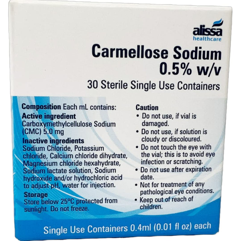 Alissa: Carmellose Sodium Eye Drops 0.5% Lubricant 30 x 0.4milliliter Preservative Free - BeesActive Australia