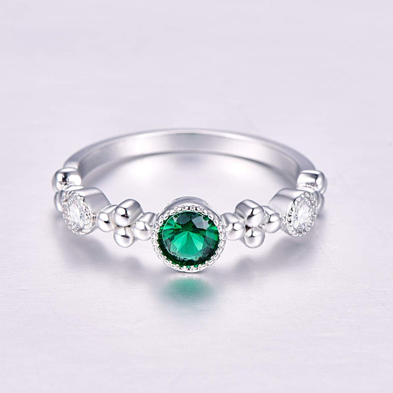 Empsoul Women 925 Sterling Silver Ring 5x5mm Round Cut Emerald Quartz Eternity Bridal Wedding Ring Size 7 US7 Green - BeesActive Australia