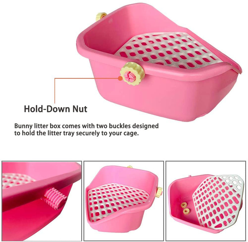 kathson Rabbit Litter Box Pet Toilet Cage Box Potty Trainer Corner with Small Animal Cage Cleaner Broom Brush Dustpan for Bunny Chinchilla Guinea Pig Ferret Pink - BeesActive Australia