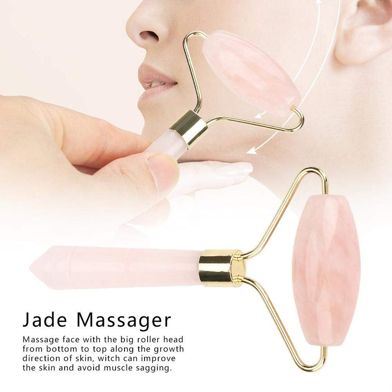 ZJchao Jade Massager Jade Facial Roller Natural Pink Crystal Massager Body Face Massage Roller Wrinkle Removal Skincare Beauty Tool - BeesActive Australia