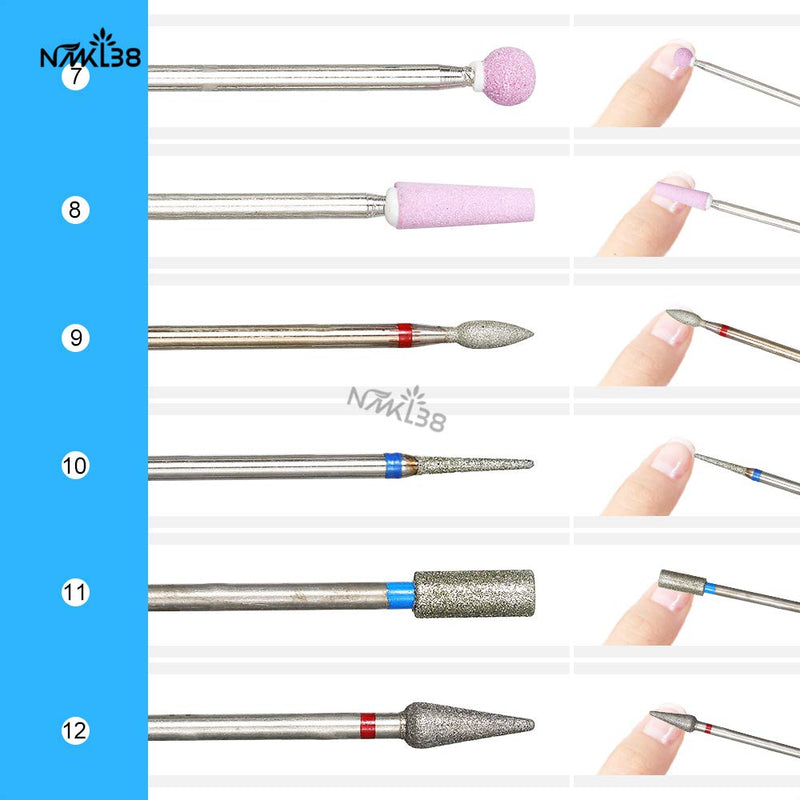 NMKL38 12PCS Cuticle Nail Drill Bits Electric Nail File Burrs Rotary Nail Cleaner Polishing Buffing File Grinder for Nail Salon Manicure Pedicure Tools SET 1 - BeesActive Australia