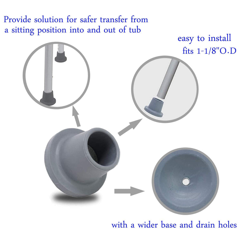Replacement Feet for Shower Chair Bath Seat, Shower stools and Transfer Bench, Non-Skid Shower Bench and Tub Transfer Benches Rubber Suction Cup Feet, Metal Insert Reinforced (1-1/8" I.D, Grey) 1-1/8" I.D - BeesActive Australia
