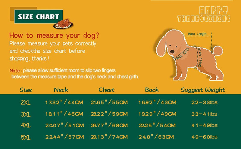 BWOGUE Large Dog Turkey Costume,Dog Thanksgiving Costume Winter Warm Pet Clothes Apparel for Thanksgiving Cosplay Dress Up Fit for Medium to Large Dogs 5XL(Neck:22.44" Chest:29.13"Back:24.8'') - BeesActive Australia