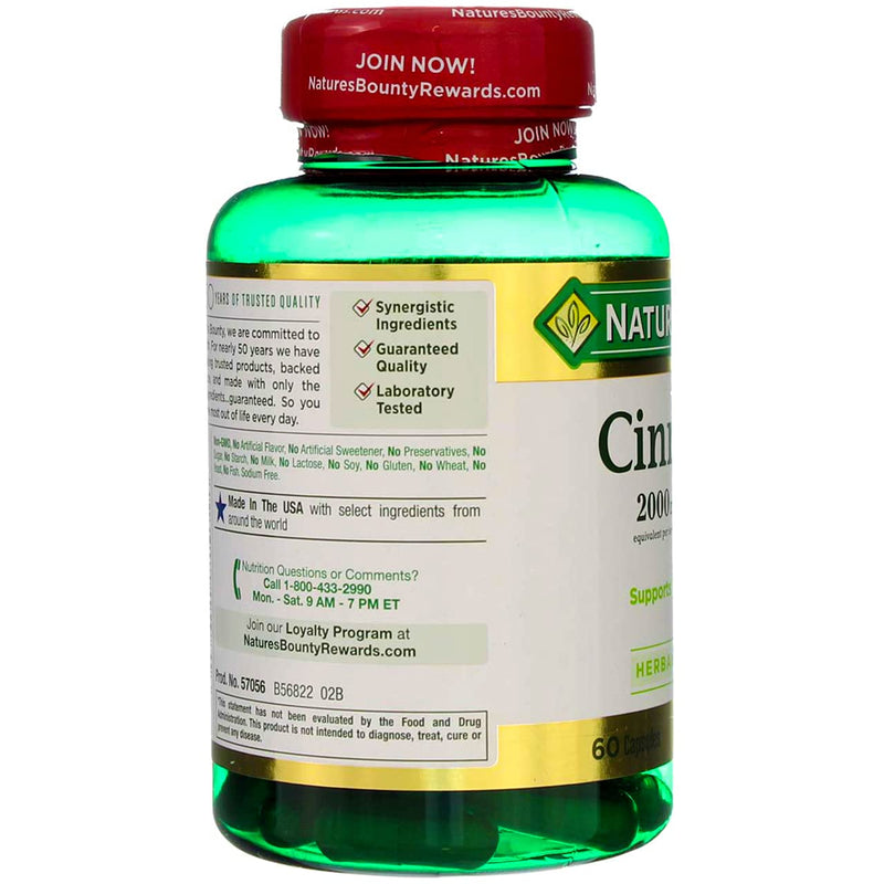 Nature's Bounty Cinnamon 2000mg Plus Chromium, Dietary Supplement Capsules 60 ea (Pack of 2) - BeesActive Australia